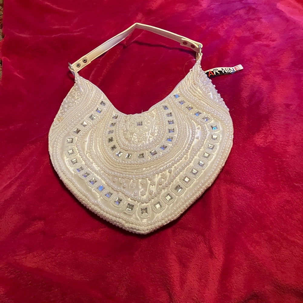 Vintage far nine with beaded that looks like pearls hobo bag and rhinestones